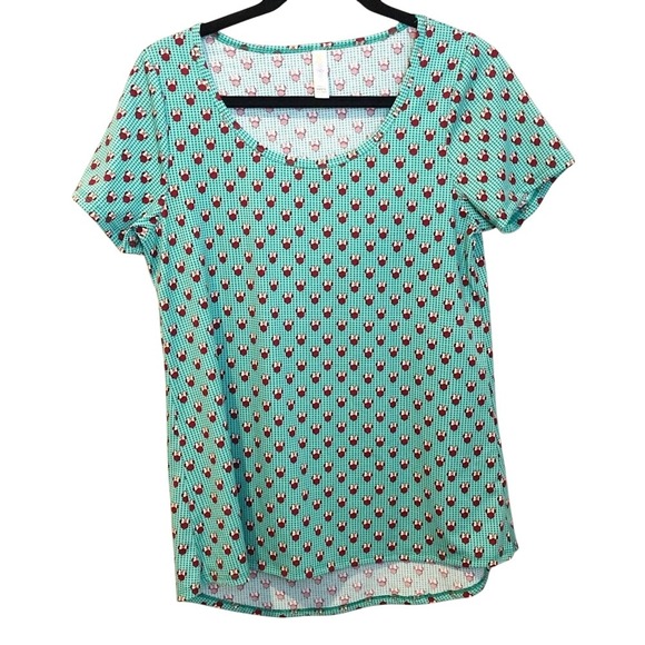 LuLaRoe Tops - LuLaRoe Disney Minnie Mouse Teal Gingham Short Sleeve Scoop Neck Top Small